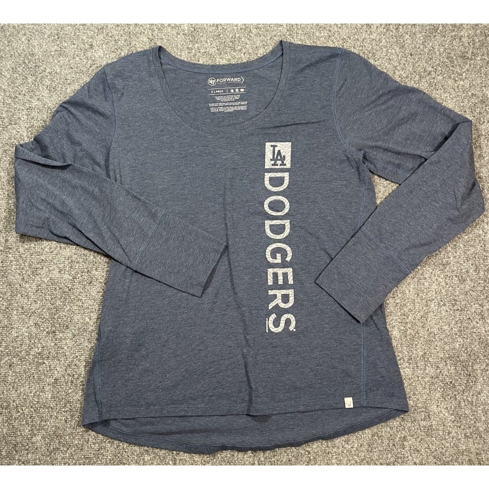 LA Los Angeles Dodgers Shirt Womens XL Blue Long Sleeve MLB Crew Neck Thumb Hole